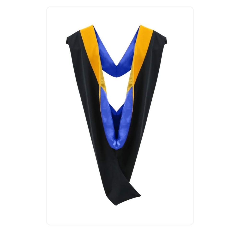 Black, Blue, and Yellow Master's Degree Graduation Regalia